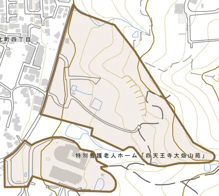 大字恩智とその周辺の地図。町の範囲を重ねている