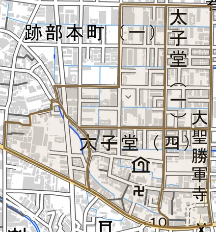 太子堂とその周辺の地図。町の範囲を重ねている