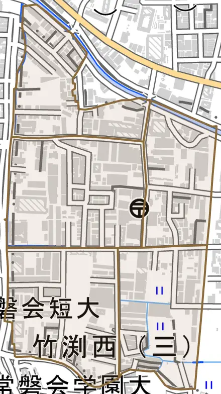 竹渕西とその周辺の地図。町の範囲を重ねている