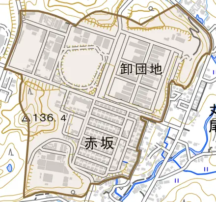 赤坂とその周辺の地図。町の範囲を重ねている