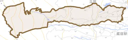 上内野とその周辺の地図。町の範囲を重ねている