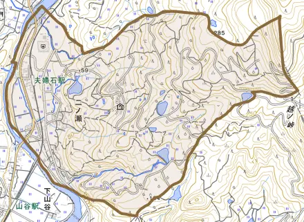 二ノ瀬とその周辺の地図。町の範囲を重ねている