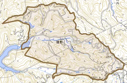 境野とその周辺の地図。町の範囲を重ねている