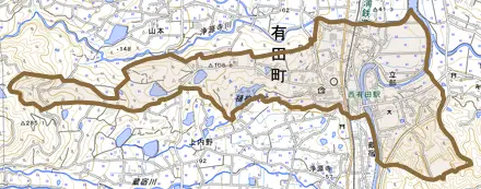 立部とその周辺の地図。町の範囲を重ねている