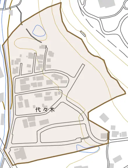 代々木とその周辺の地図。町の範囲を重ねている