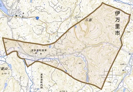 波多津町畑津とその周辺の地図。町の範囲を重ねている