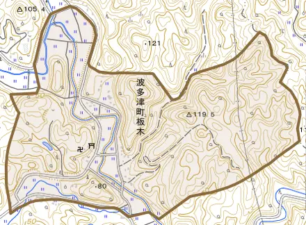 波多津町板木とその周辺の地図。町の範囲を重ねている