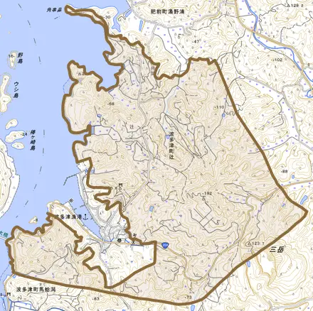 波多津町辻とその周辺の地図。町の範囲を重ねている