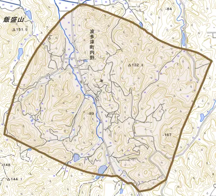 波多津町内野とその周辺の地図。町の範囲を重ねている