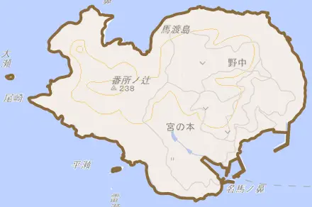 鎮西町馬渡島とその周辺の地図。町の範囲を重ねている