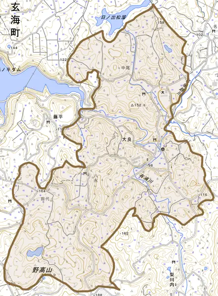 大良とその周辺の地図。町の範囲を重ねている