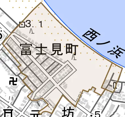 富士見町とその周辺の地図。町の範囲を重ねている