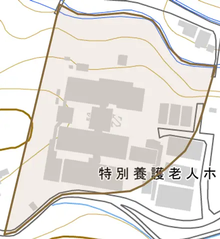 浜玉町東山田とその周辺の地図。町の範囲を重ねている