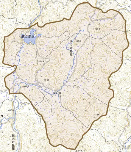 浜玉町鳥巣とその周辺の地図。町の範囲を重ねている