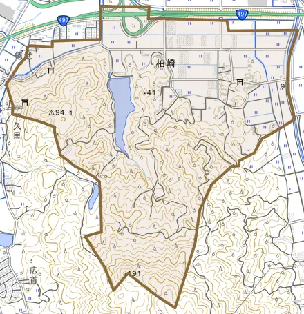 柏崎とその周辺の地図。町の範囲を重ねている
