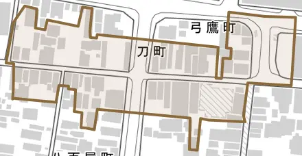 刀町とその周辺の地図。町の範囲を重ねている