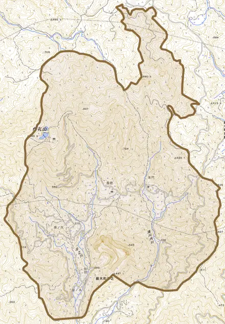 厳木町平之とその周辺の地図。町の範囲を重ねている
