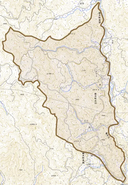 厳木町広川とその周辺の地図。町の範囲を重ねている