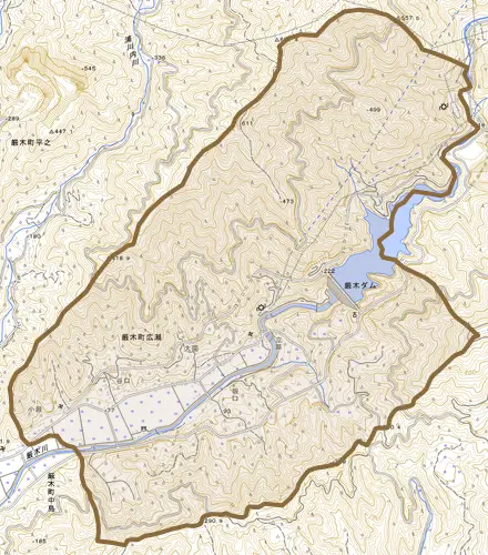 厳木町広瀬とその周辺の地図。町の範囲を重ねている