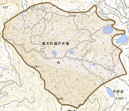 厳木町瀬戸木場とその周辺の地図。町の範囲を重ねている