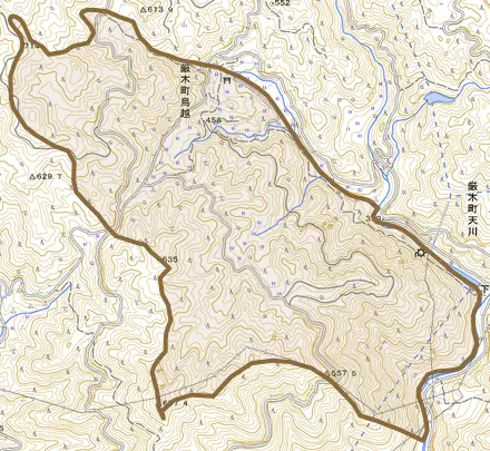 厳木町鳥越とその周辺の地図。町の範囲を重ねている