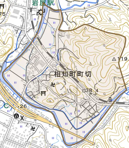 相知町町切とその周辺の地図。町の範囲を重ねている