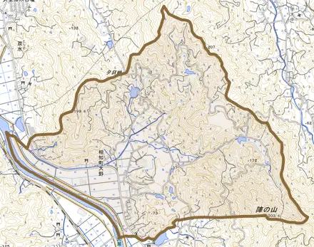 相知町大野とその周辺の地図。町の範囲を重ねている