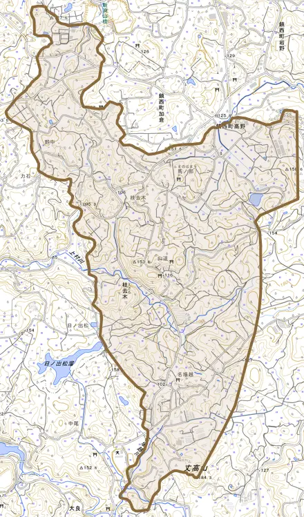 枝去木とその周辺の地図。町の範囲を重ねている