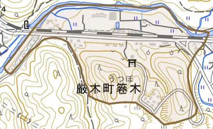 厳木町箞木とその周辺の地図。町の範囲を重ねている