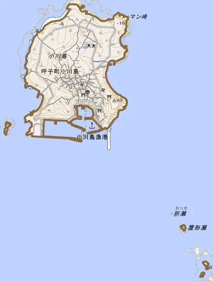 呼子町小川島とその周辺の地図。町の範囲を重ねている