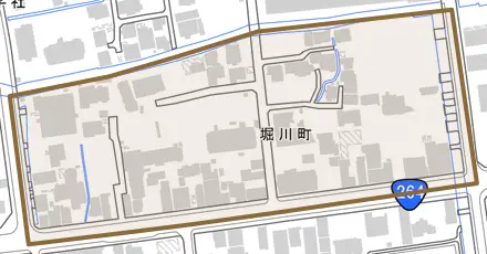 堀川町とその周辺の地図。町の範囲を重ねている