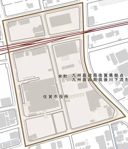 栄町とその周辺の地図。町の範囲を重ねている