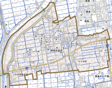 鍋島町大字森田とその周辺の地図。町の範囲を重ねている