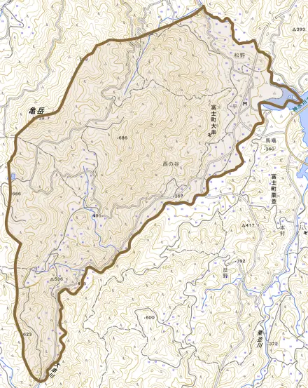 富士町大字大串とその周辺の地図。町の範囲を重ねている