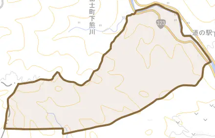 大和町大字八反原とその周辺の地図。町の範囲を重ねている