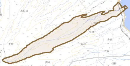 大字伊福とその周辺の地図。町の範囲を重ねている