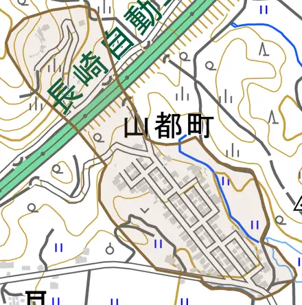 山都町とその周辺の地図。町の範囲を重ねている