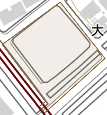 大字中妻とその周辺の地図。町の範囲を重ねている