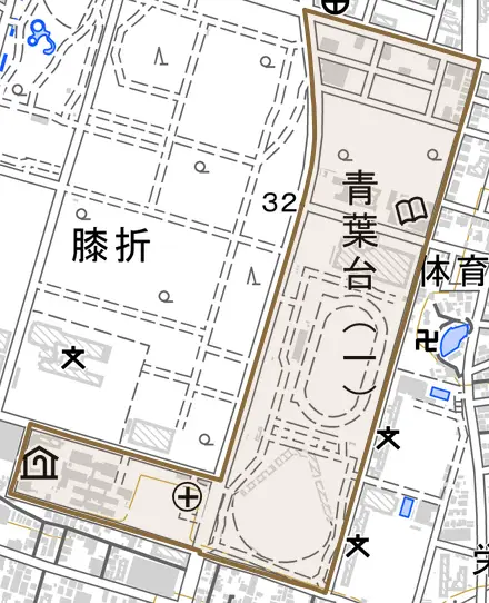青葉台とその周辺の地図。町の範囲を重ねている
