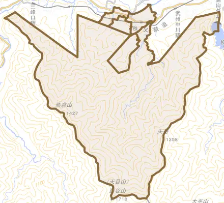 荒川日野とその周辺の地図。町の範囲を重ねている
