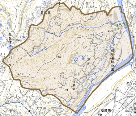 別所とその周辺の地図。町の範囲を重ねている