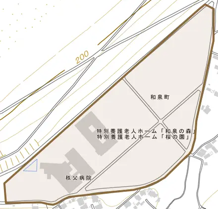 和泉町とその周辺の地図。町の範囲を重ねている