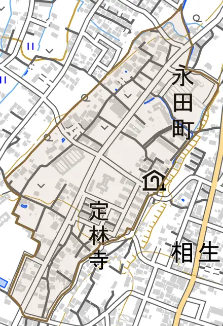 永田町とその周辺の地図。町の範囲を重ねている