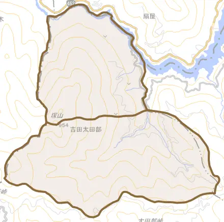 吉田太田部とその周辺の地図。町の範囲を重ねている