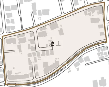 池上とその周辺の地図。町の範囲を重ねている