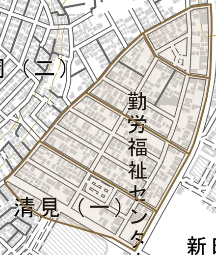 清見とその周辺の地図。町の範囲を重ねている