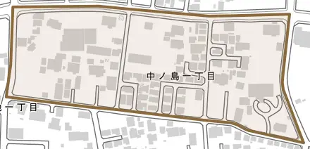 中ノ島とその周辺の地図。町の範囲を重ねている
