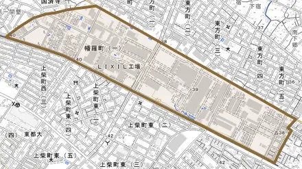 幡羅町とその周辺の地図。町の範囲を重ねている