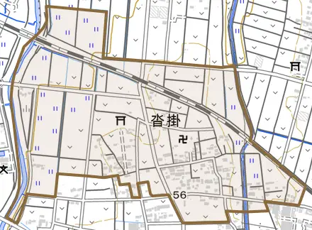沓掛とその周辺の地図。町の範囲を重ねている