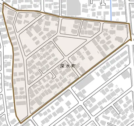 深水町とその周辺の地図。町の範囲を重ねている